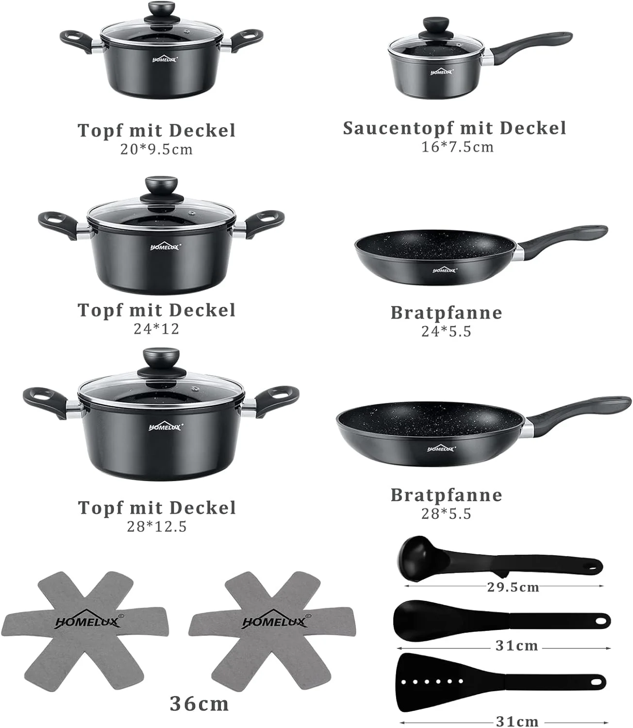 10tlg Induktions-Töpfe Set Homelux KoHerdartenchtopfset aus Aluminiumguss mit Antihaftbeschichtung, inkl. Deckel. PFOA frei, für alle - Image 14