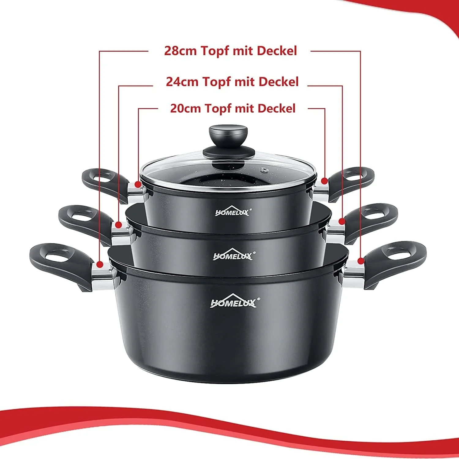 10tlg Induktions-Töpfe Set Homelux KoHerdartenchtopfset aus Aluminiumguss mit Antihaftbeschichtung, inkl. Deckel. PFOA frei, für alle - Image 16