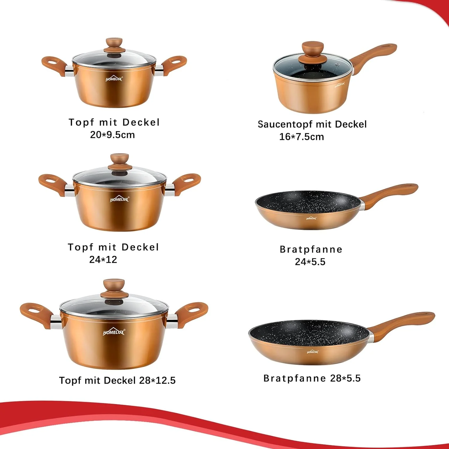 10tlg Induktions-Töpfe Set Homelux KoHerdartenchtopfset aus Aluminiumguss mit Antihaftbeschichtung, inkl. Deckel. PFOA frei, für alle - Image 3
