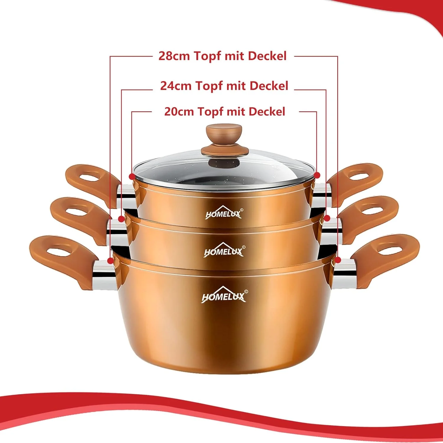 10tlg Induktions-Töpfe Set Homelux KoHerdartenchtopfset aus Aluminiumguss mit Antihaftbeschichtung, inkl. Deckel. PFOA frei, für alle - Image 4