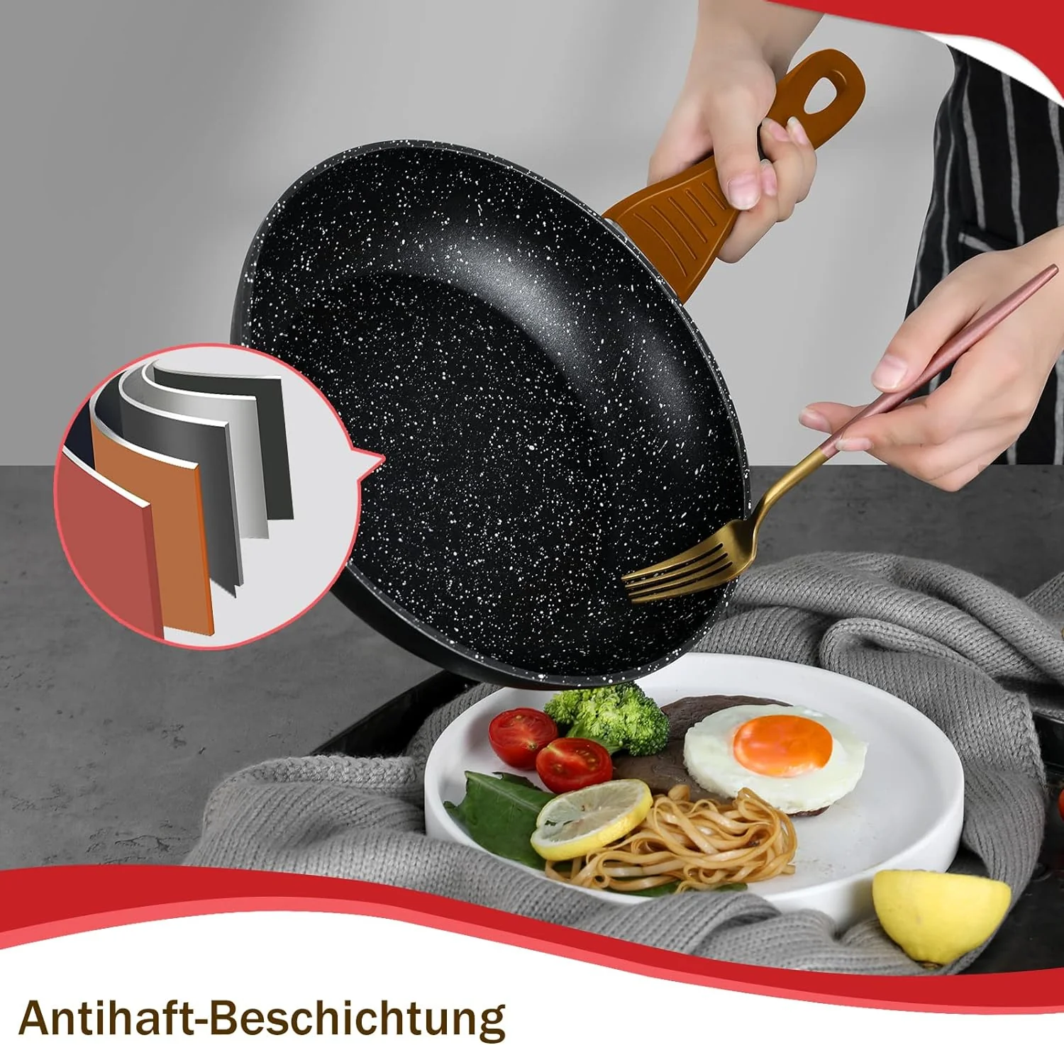 10tlg Induktions-Töpfe Set Homelux KoHerdartenchtopfset aus Aluminiumguss mit Antihaftbeschichtung, inkl. Deckel. PFOA frei, für alle - Image 7