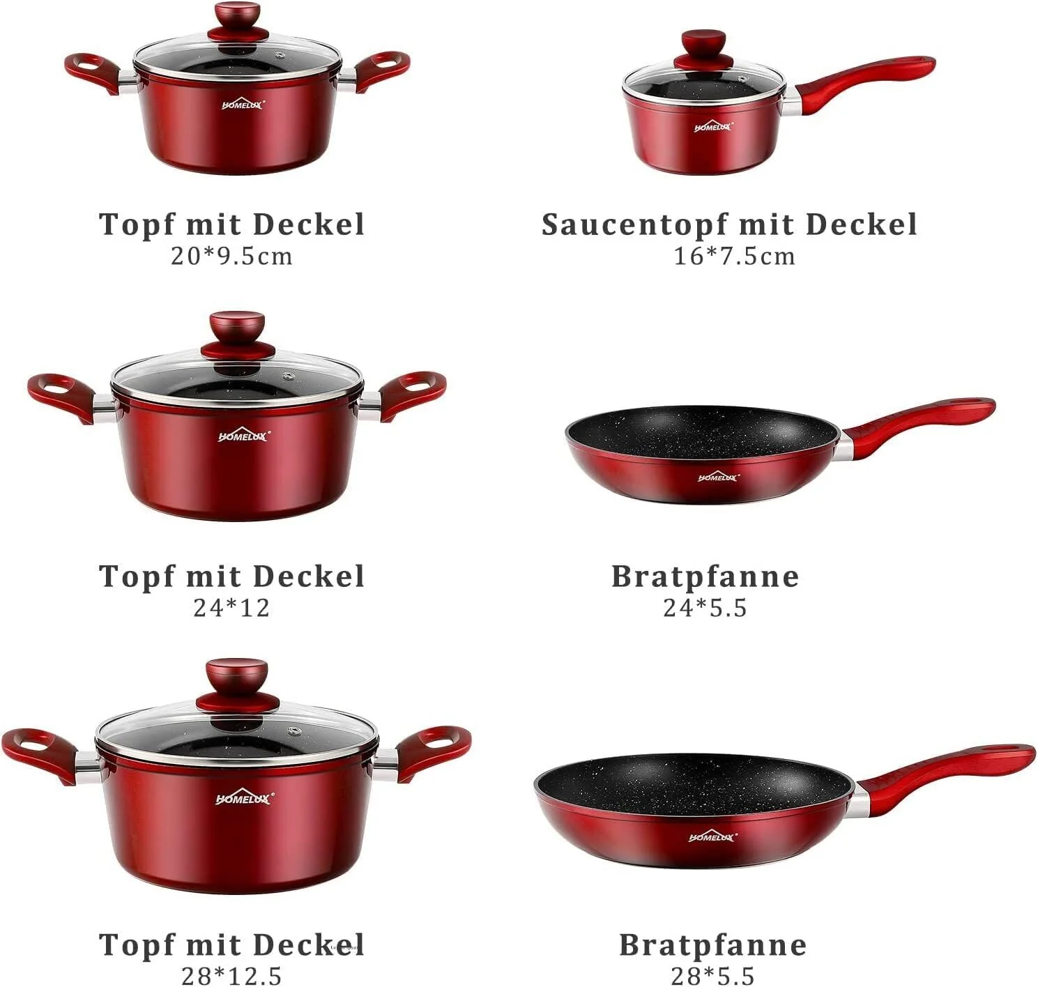 10tlg Induktions-Töpfe Set Homelux KoHerdartenchtopfset aus Aluminiumguss mit Antihaftbeschichtung, inkl. Deckel. PFOA frei, für alle - Image 9