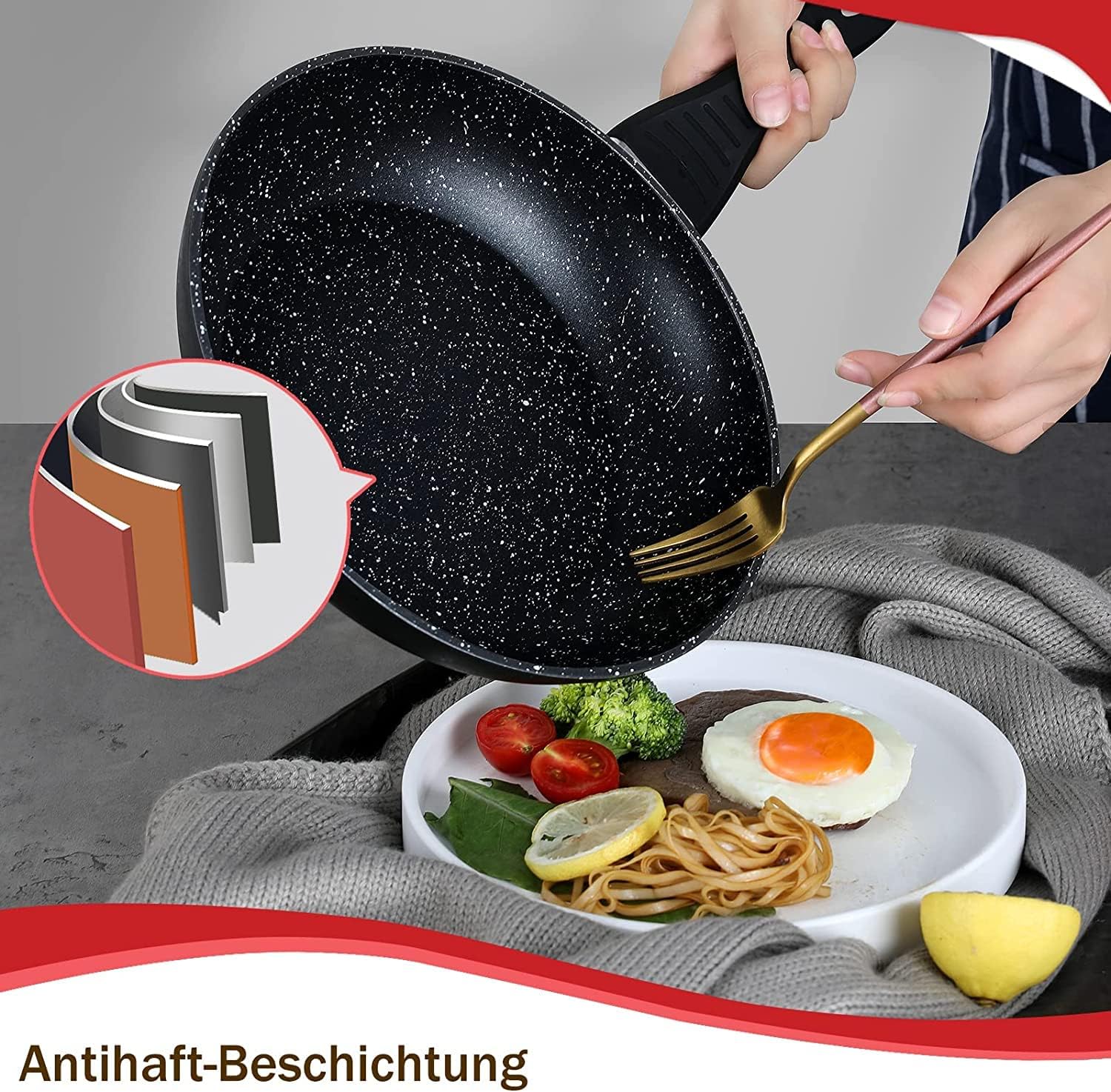 HOMELUX 10tlg Induktions-Töpfe Set Kochtopfset aus Aluminiumguss mit Antihaftbeschichtung, Töpfe inkl. Deckel, PFOA frei Schwarz - Image 7