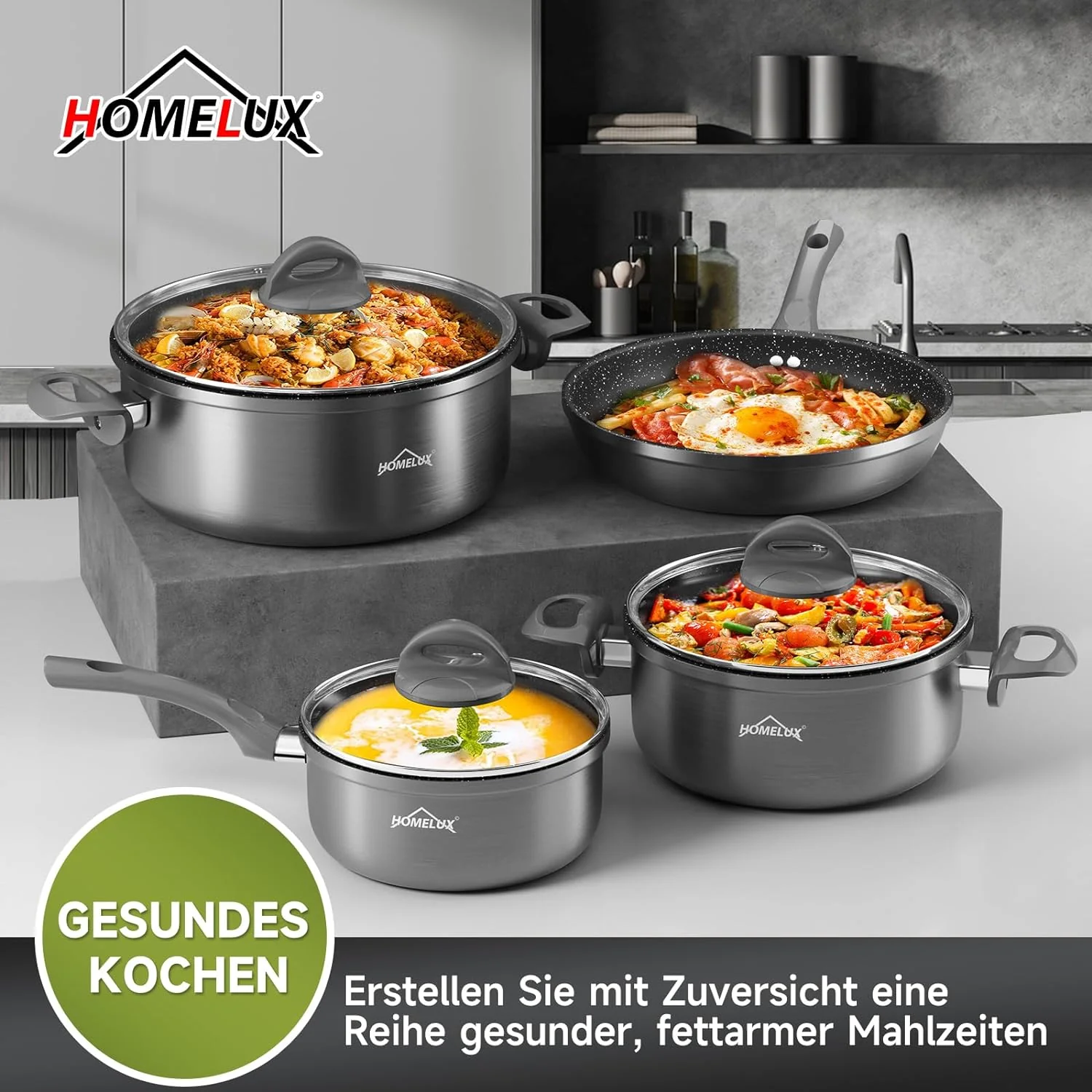Topfset, HOMELUX Topfset Induktion 7 teilig, Induktions Töpfe Set,  Kochtopf-Set, Induktionsgeeignet - Image 10