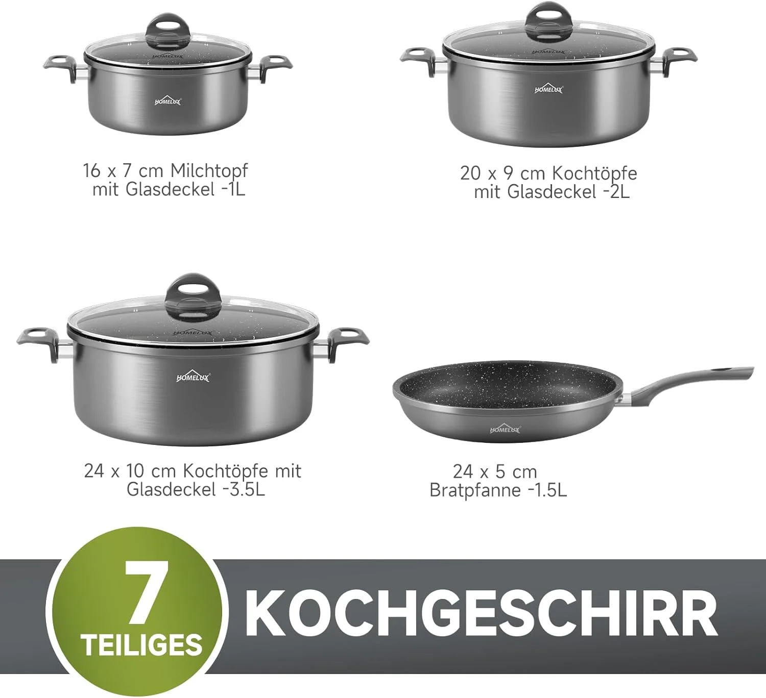Topfset, HOMELUX Topfset Induktion 7 teilig, Induktions Töpfe Set,  Kochtopf-Set, Induktionsgeeignet - Image 11