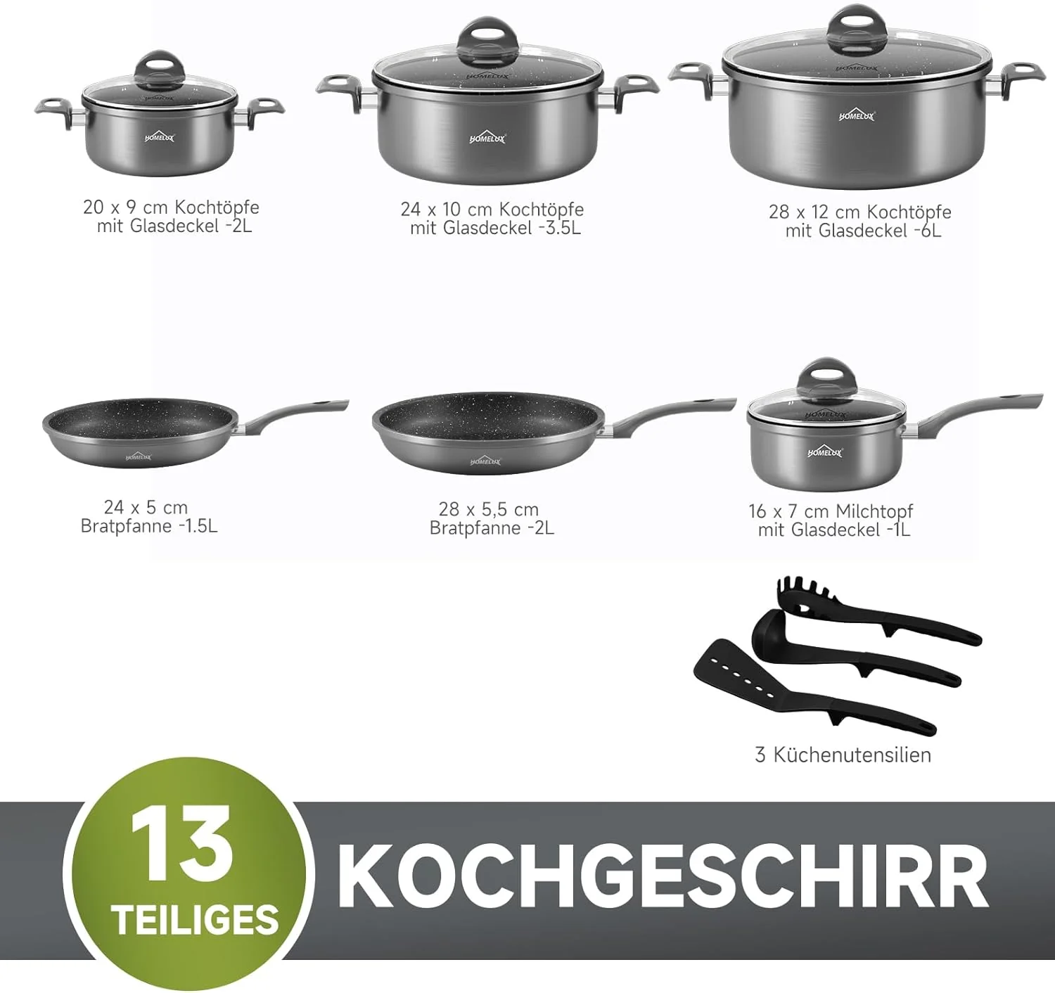 Topfset, HOMELUX Topfset Induktion 7 teilig, Induktions Töpfe Set,  Kochtopf-Set, Induktionsgeeignet - Image 5