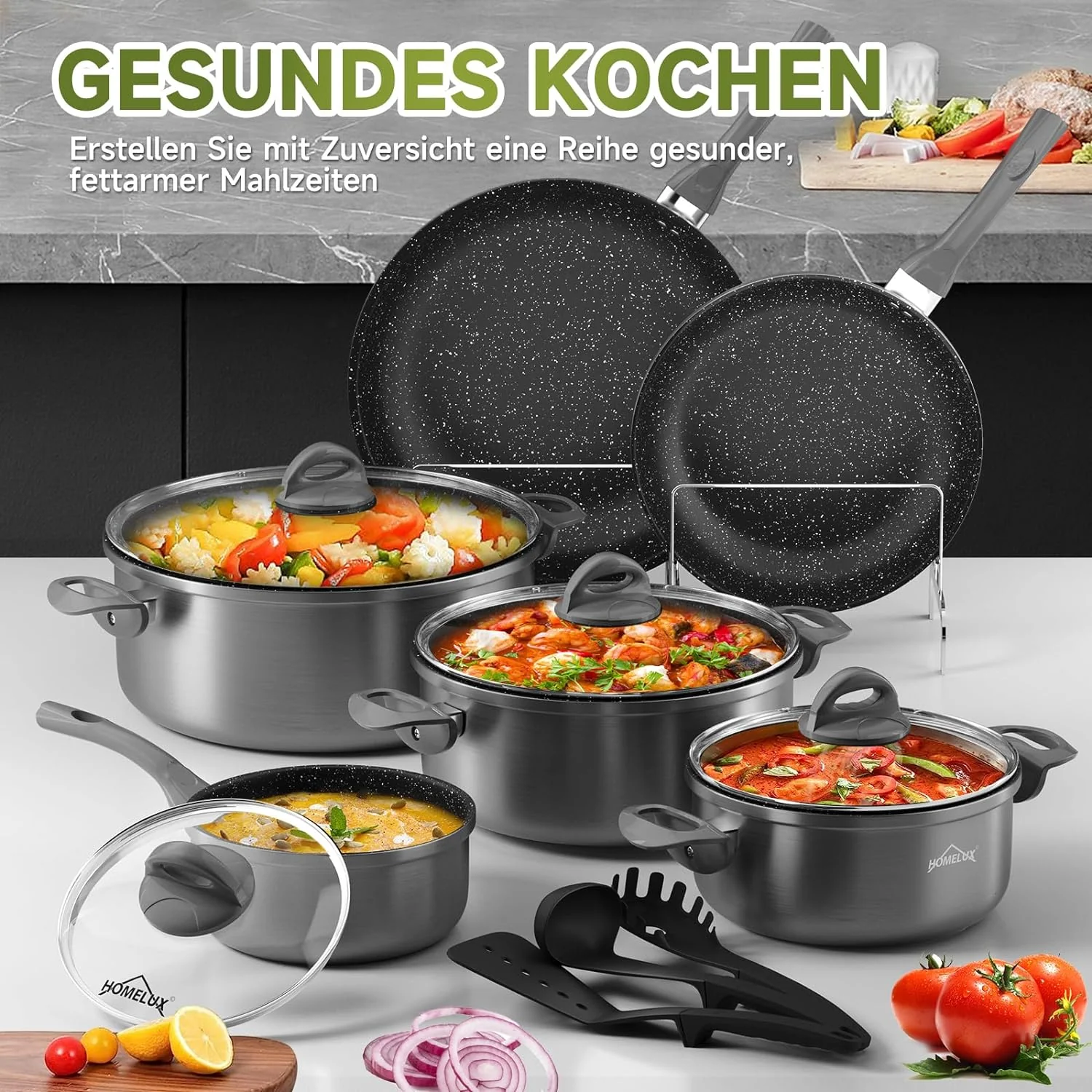 Topfset, HOMELUX Topfset Induktion 7 teilig, Induktions Töpfe Set,  Kochtopf-Set, Induktionsgeeignet - Image 6