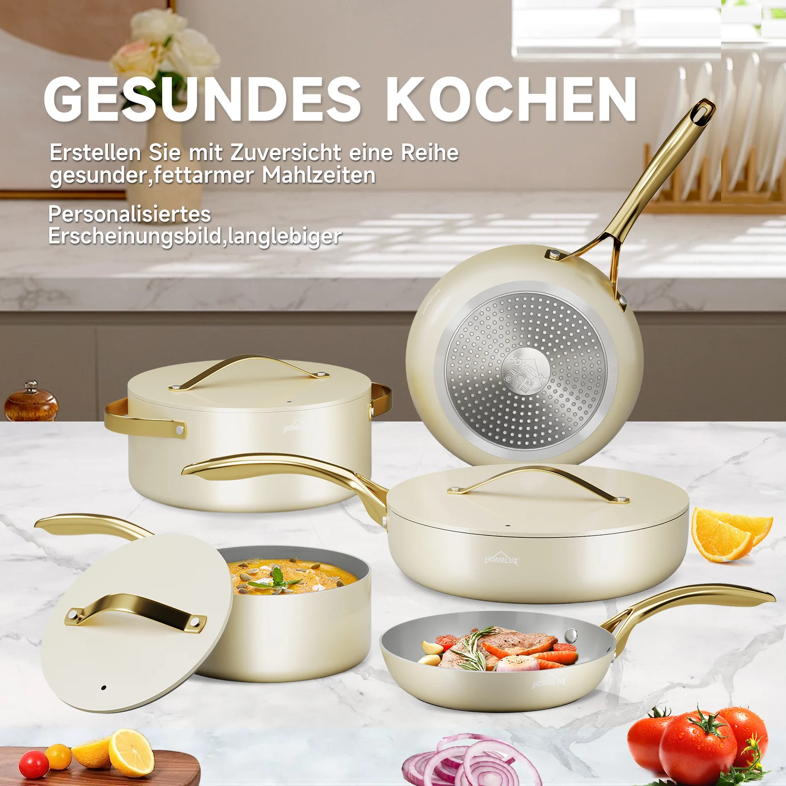 HOMELUX 8-teiliges Induktions-Topfset inklusive Bratpfannen und Glasdeckeln für die moderne Küche - Image 6