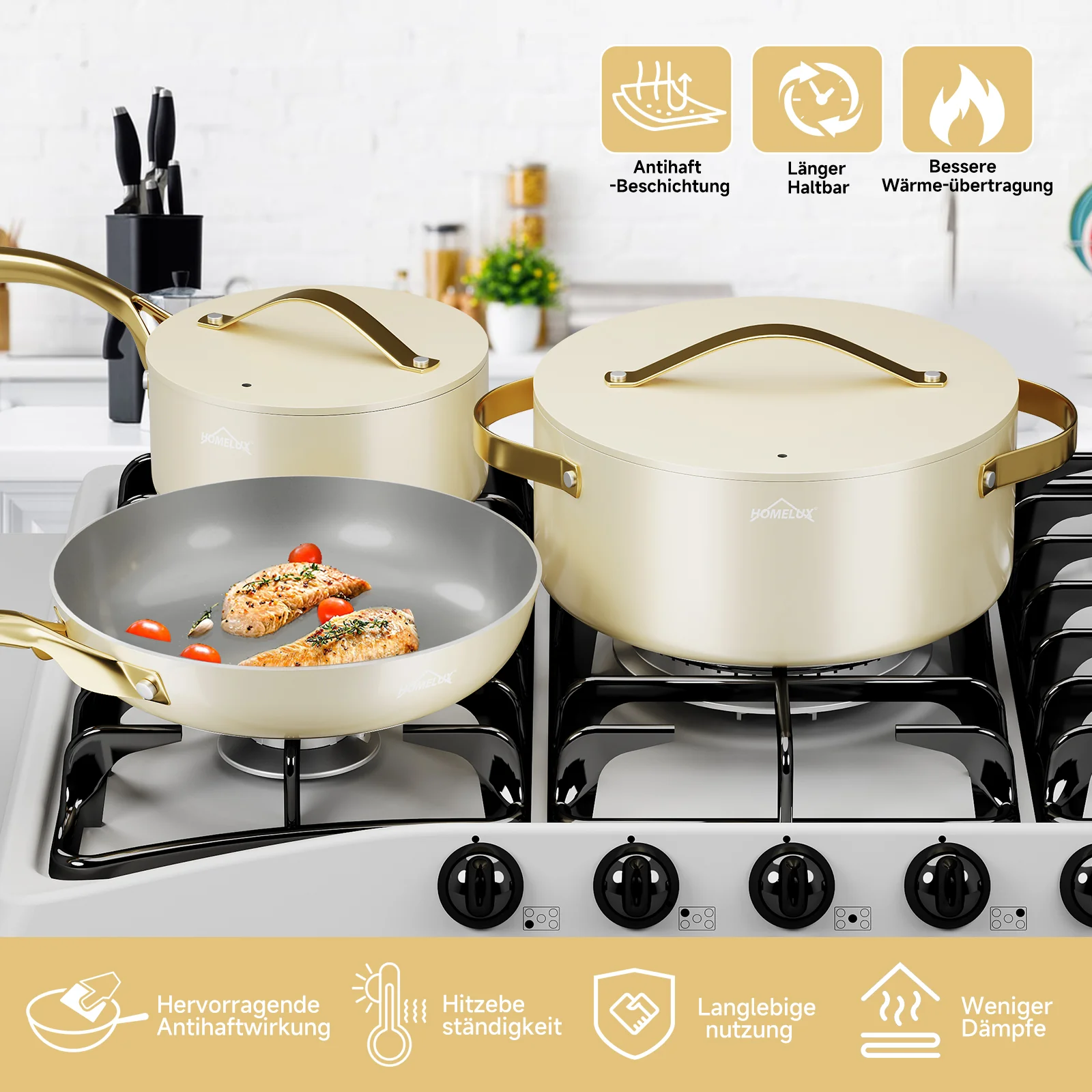 HOMELUX 8-teiliges Induktions-Topfset inklusive Bratpfannen und Glasdeckeln für die moderne Küche - Image 7