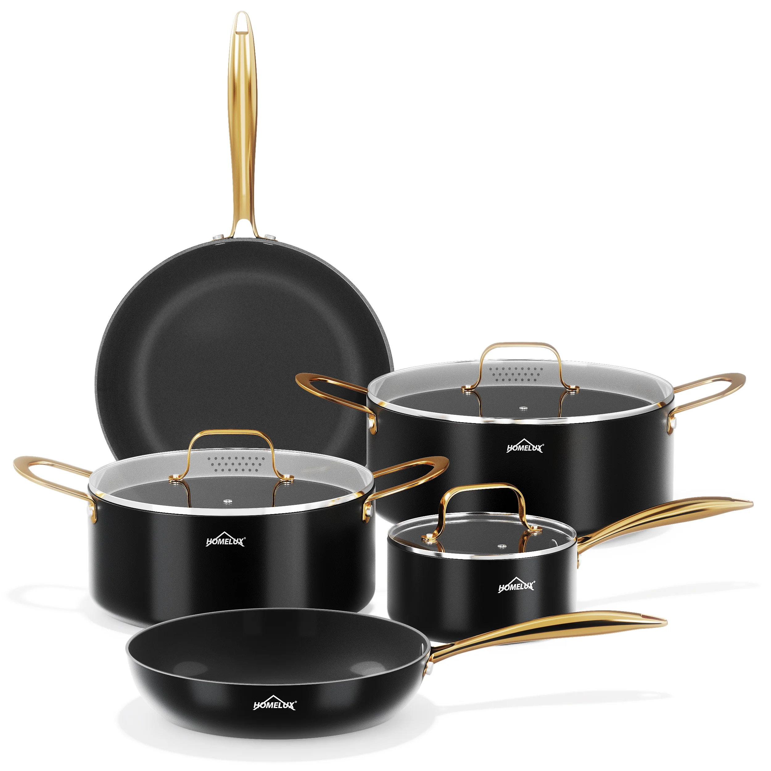 HOMELUX 8-teiliges Induktions-Topfset mit Glasdeckel Kochtöpfe und Pfannen für alle Herdarten in Schwarz - Image 2