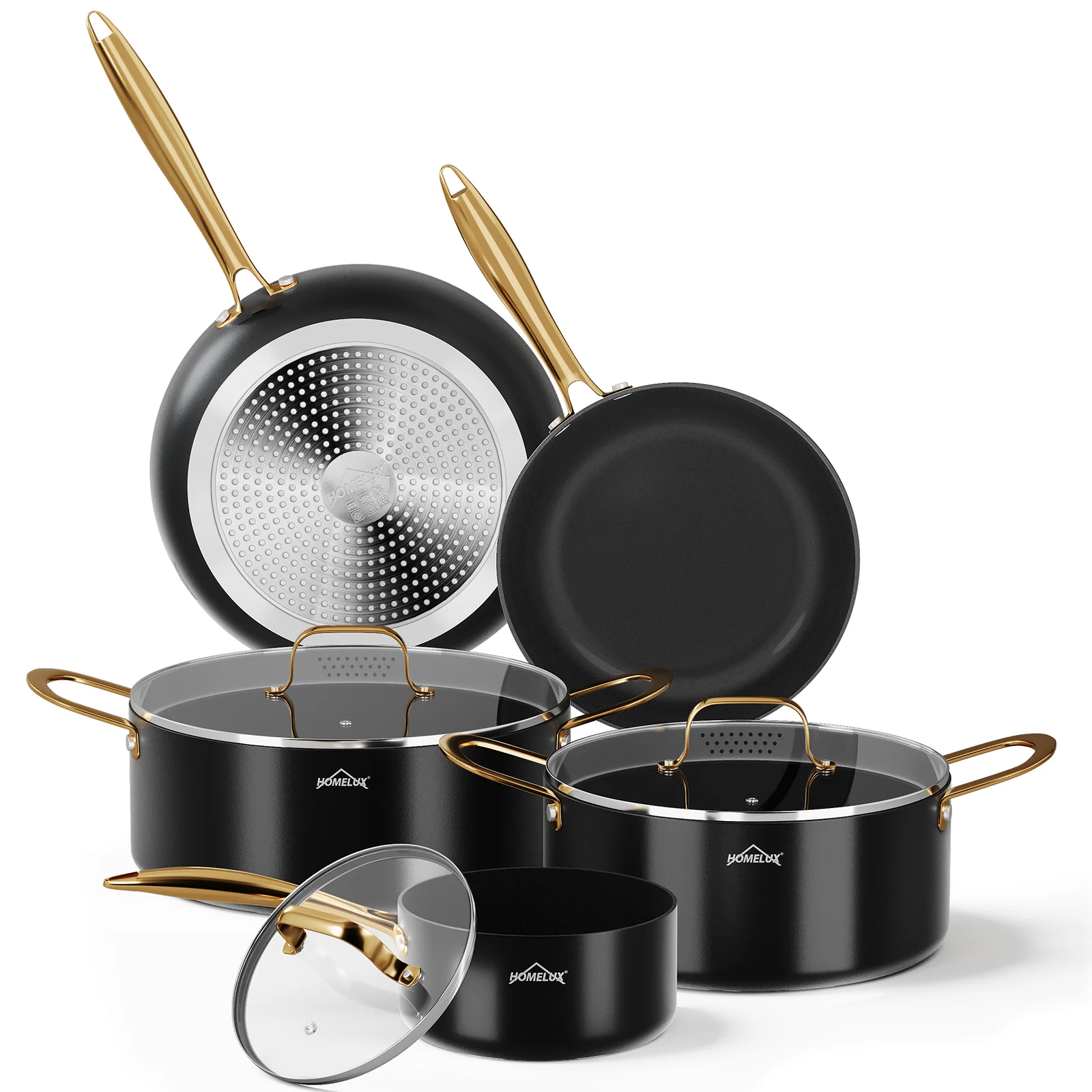 HOMELUX 8-teiliges Induktions-Topfset mit Glasdeckel Kochtöpfe und Pfannen für alle Herdarten in Schwarz - Image 8