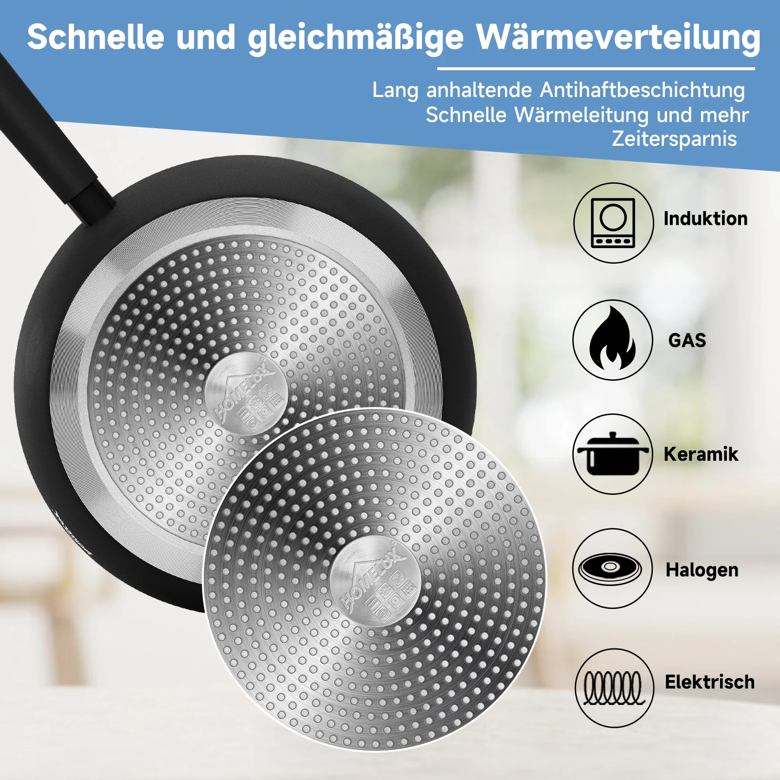 Topfset Homelux Topfset induktion Kochtopf Set 6-teilig Pfannenset mit Deckel Antihaftbeschichtung, für Induktion Kochtopf set Schwarz - Image 4