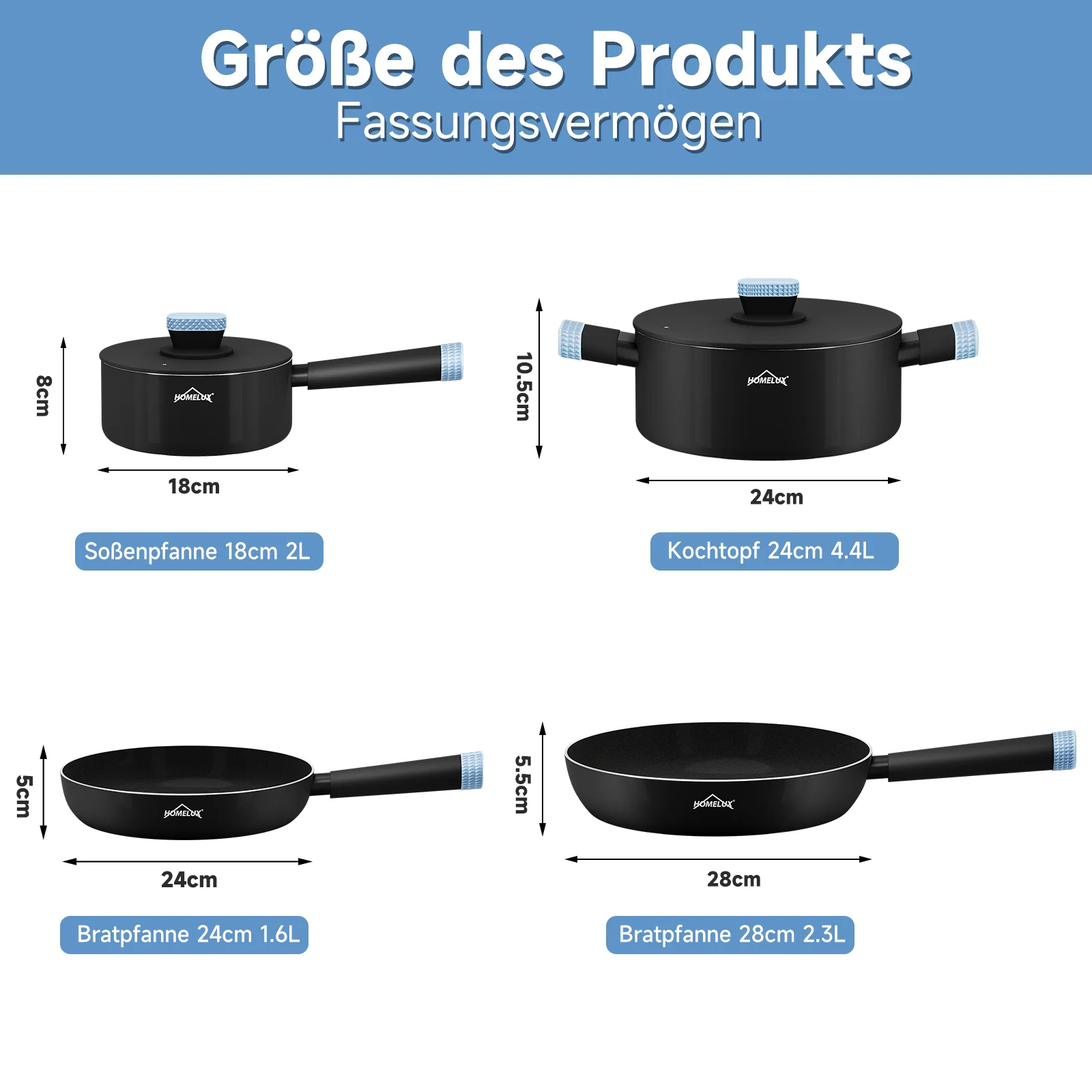 Topfset Homelux Topfset induktion Kochtopf Set 6-teilig Pfannenset mit Deckel Antihaftbeschichtung, für Induktion Kochtopf set Schwarz - Image 6