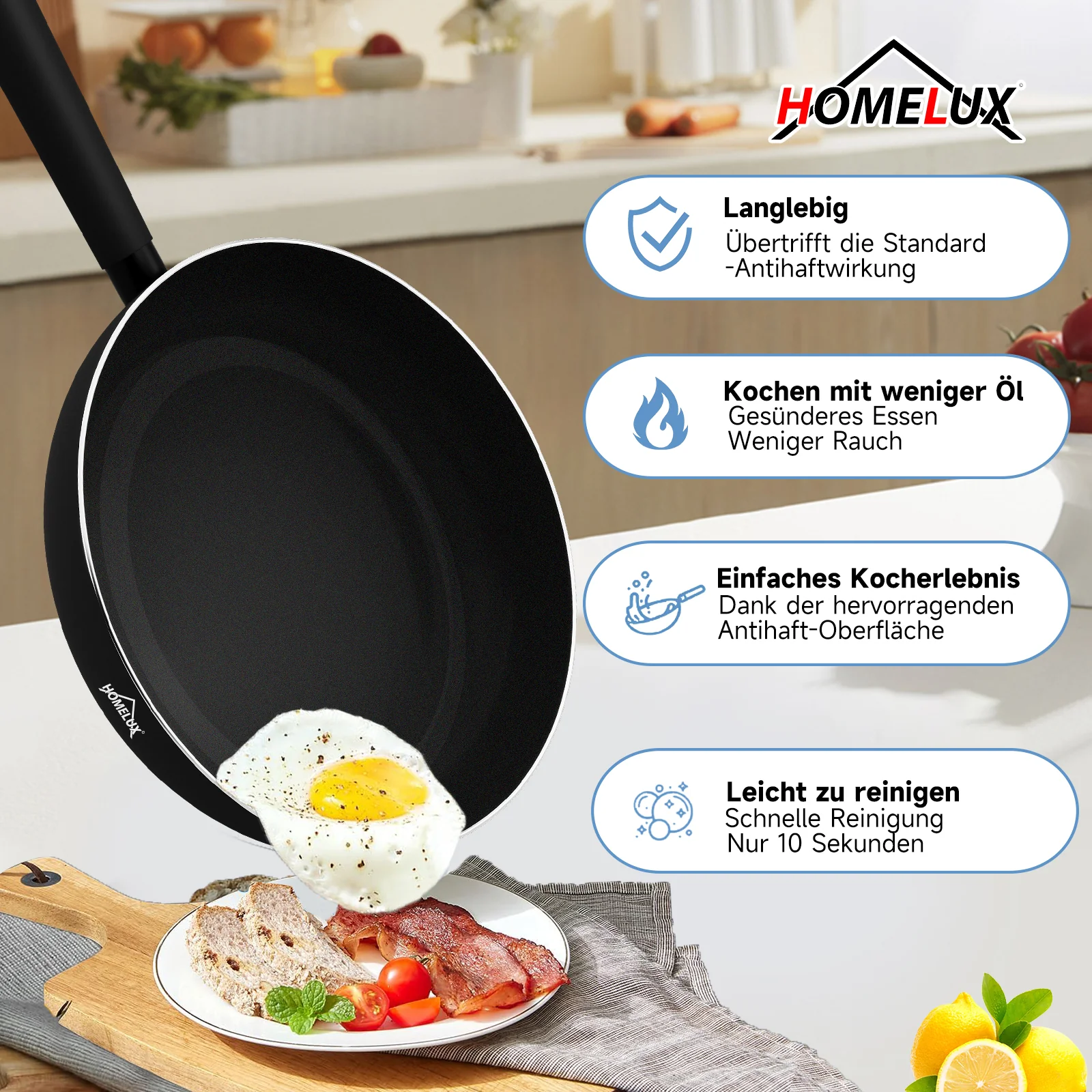 Topfset Homelux Topfset induktion Kochtopf Set 6-teilig Pfannenset mit Deckel Antihaftbeschichtung, für Induktion Kochtopf set Schwarz - Image 8
