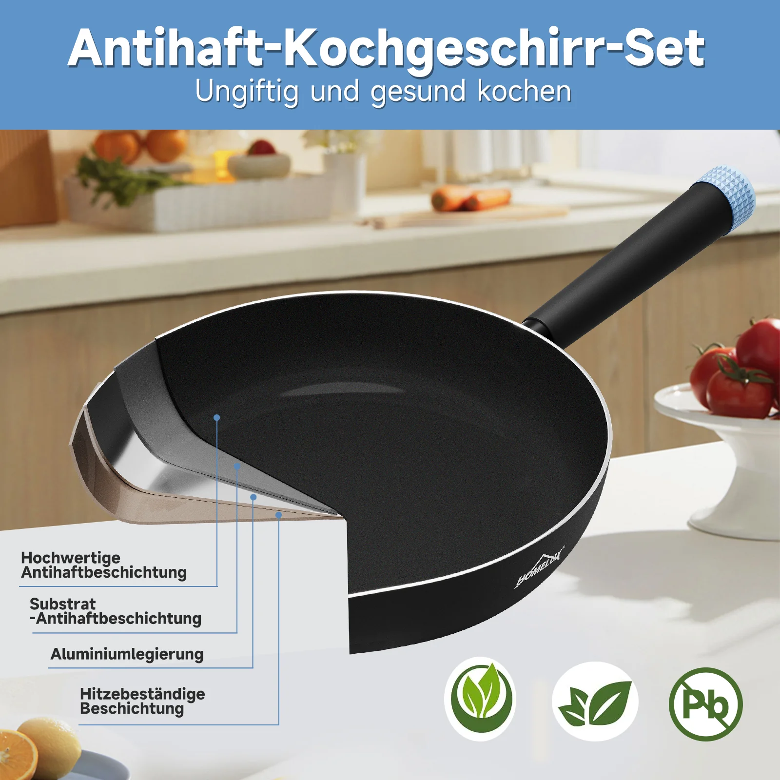 Topfset Homelux Topfset induktion Kochtopf Set 6-teilig Pfannenset mit Deckel Antihaftbeschichtung, für Induktion Kochtopf set Schwarz - Image 9