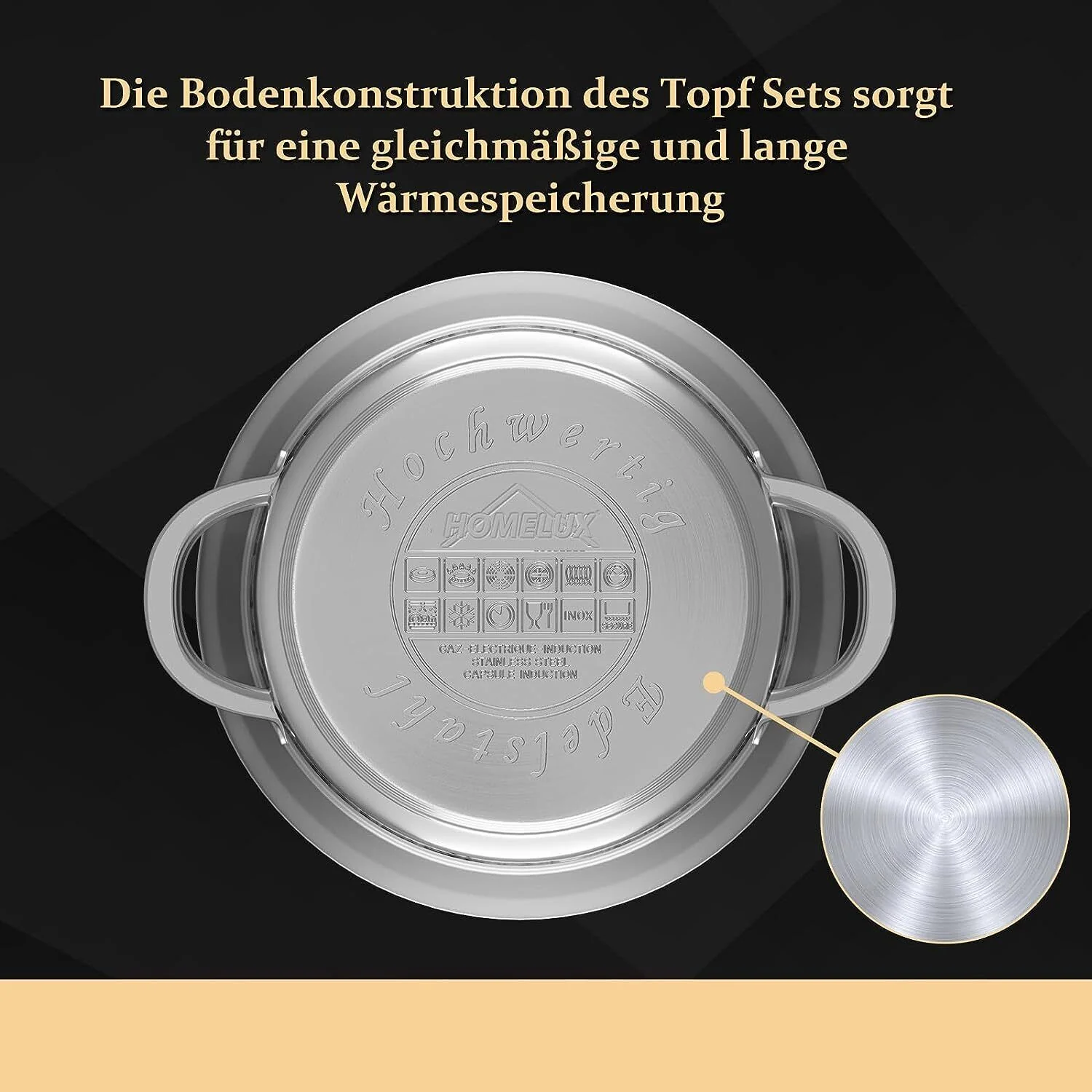 Topfset induktion Edelstahl Kochtopf 10-teilig mit Glasdeckel für alle Herdarten - Image 3