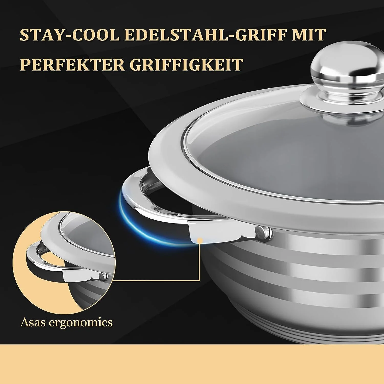 Topfset induktion Edelstahl Kochtopf 10-teilig mit Glasdeckel für alle Herdarten - Image 4