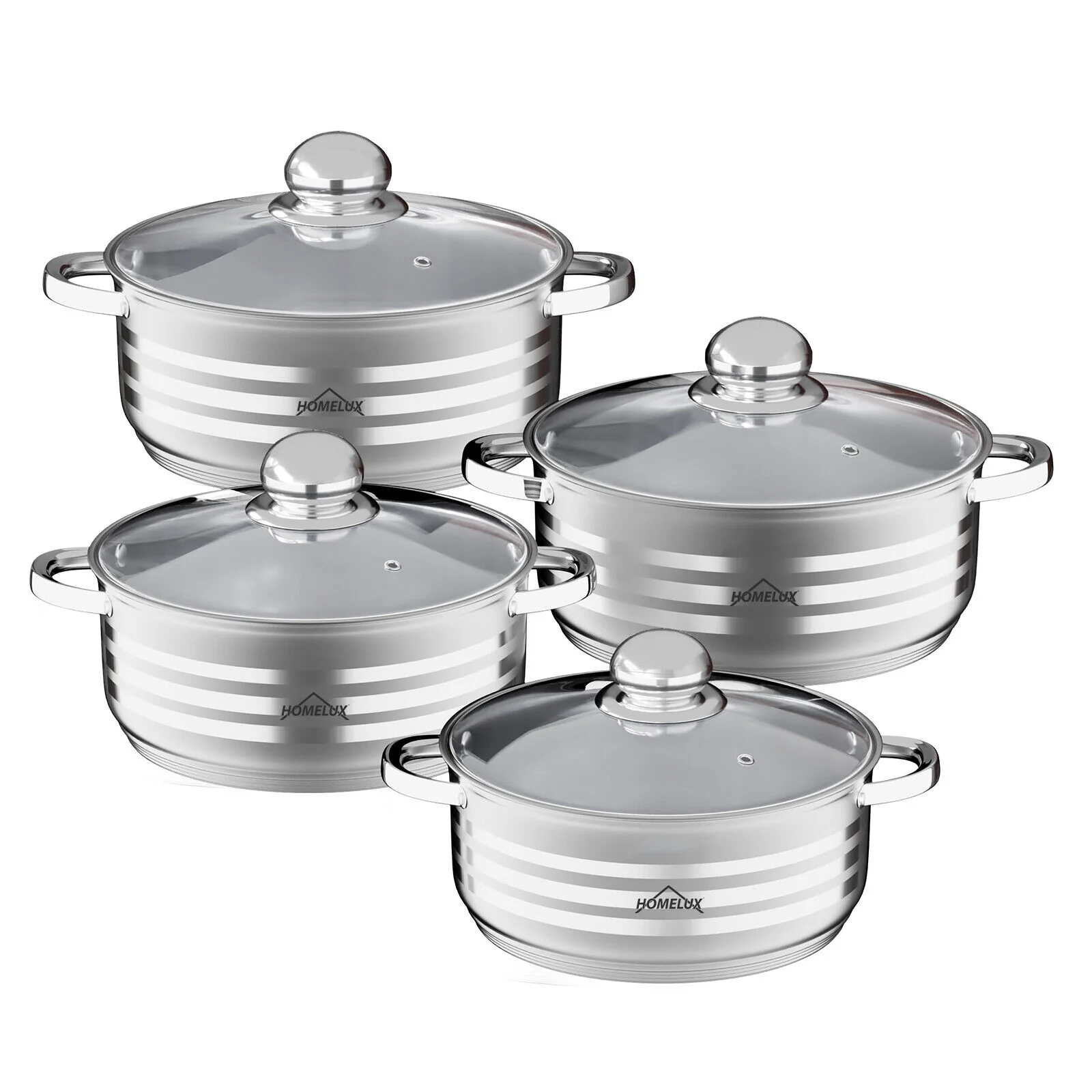 8-teilig Kochtopfset Induktion Homelux Glasdeckel Spülmaschinenfest Kompatibel mit allen Herdarten Langlebige Konstruktion klassisches Design - Image 2