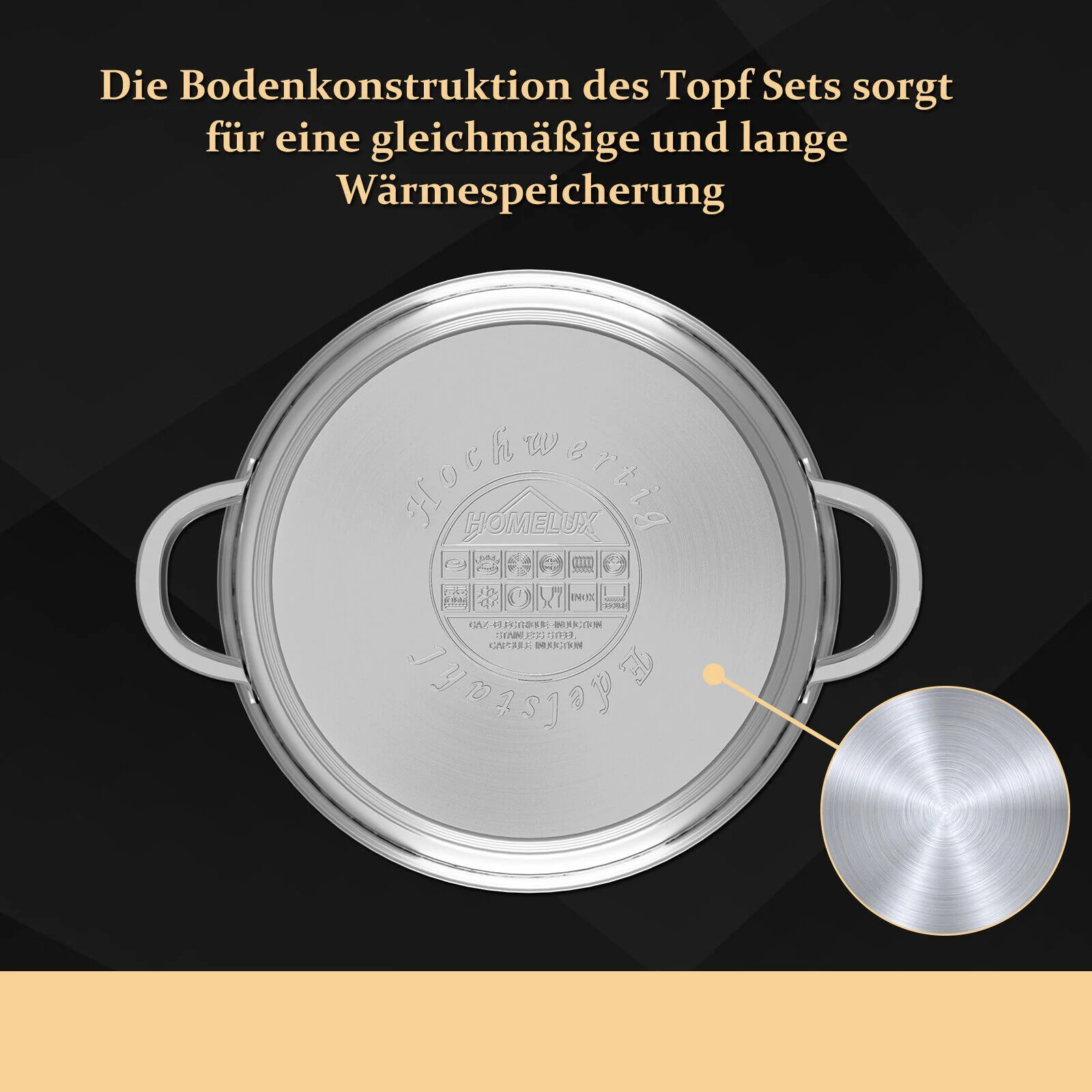 8-teilig Kochtopfset Induktion Homelux Glasdeckel Spülmaschinenfest Kompatibel mit allen Herdarten Langlebige Konstruktion klassisches Design - Image 7