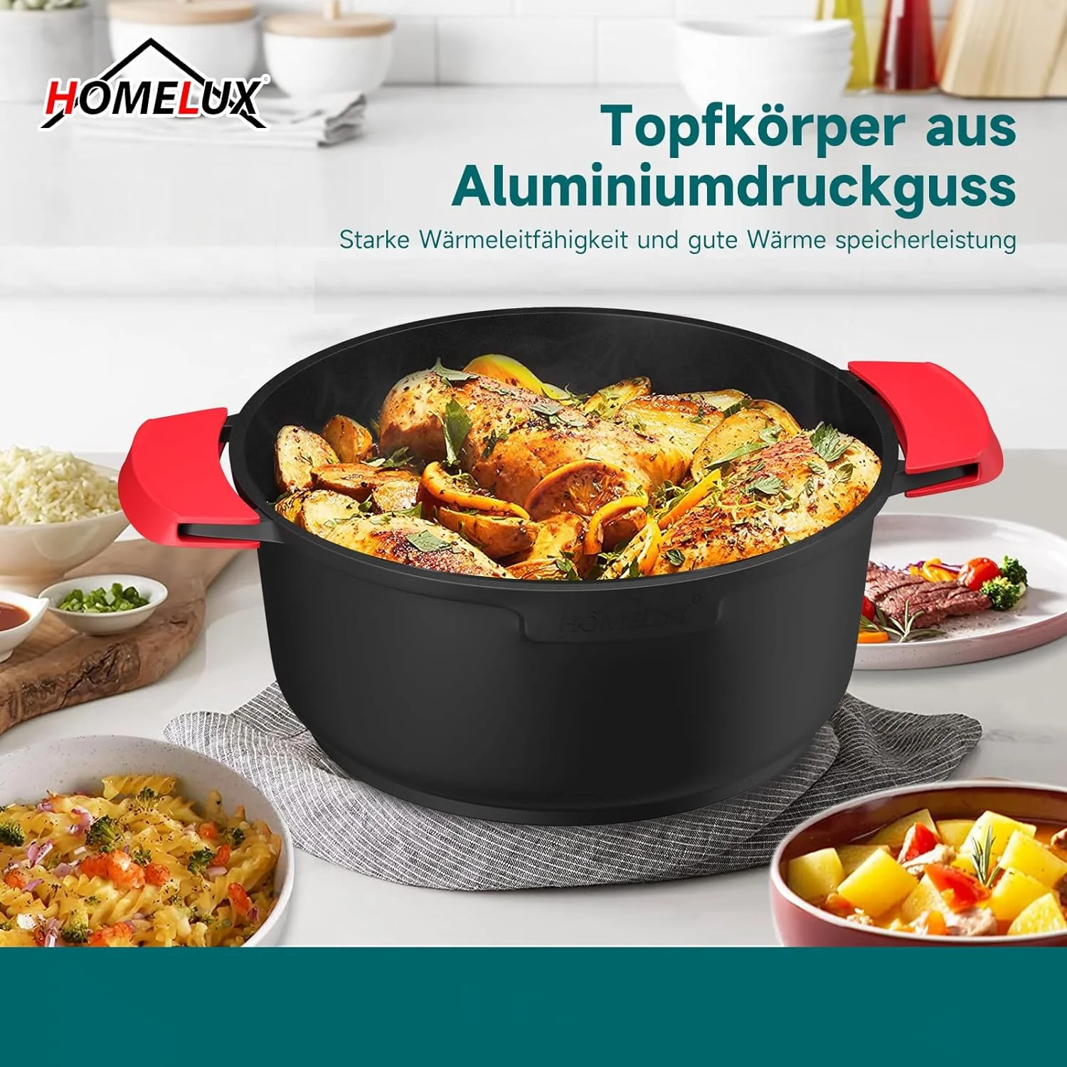 Homelux Induktions-Topfset: Kochtöpfe mit Glasdeckel, Antihaftbeschichtung, spülmaschinengeeignet (4L+4L+6L) - Töpfe für Induktion - Image 7