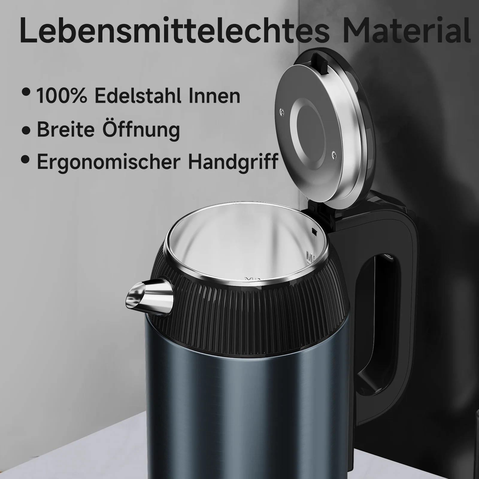 Wasserkocher 2,2L Kabellos 1500W BPA-frei, Schnellkochend, Retro Design Blau/Roségold - Image 4