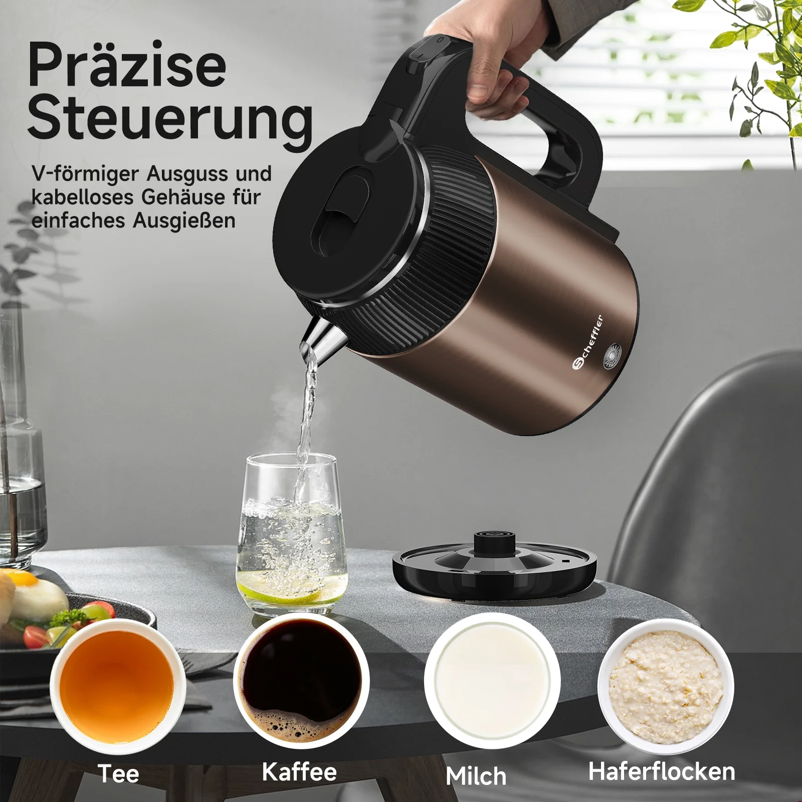 Wasserkocher 2,2L Kabellos 1500W BPA-frei, Schnellkochend, Retro Design Blau/Roségold - Image 7