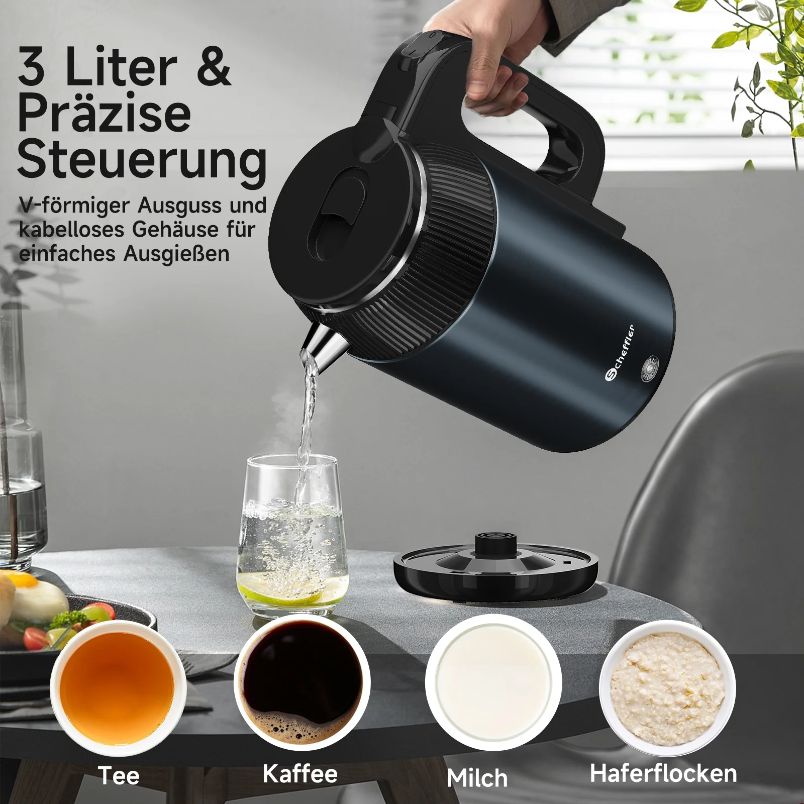 Wasserkocher 3L Kabellos 1500W BPA-frei, Schnellkochend, Retro Design Blau/Roségold - Image 6