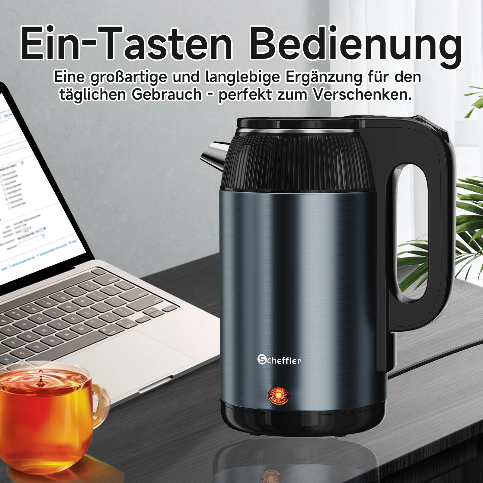 Wasserkocher 3L Kabellos 1500W BPA-frei, Schnellkochend, Retro Design Blau/Roségold - Image 7