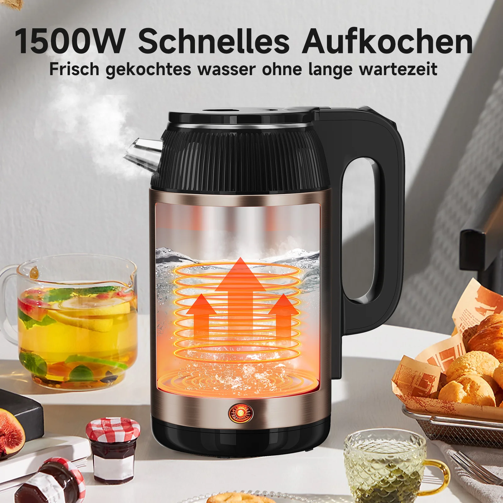 Wasserkocher 3L Kabellos 1500W BPA-frei, Schnellkochend, Retro Design Blau/Roségold - Image 8