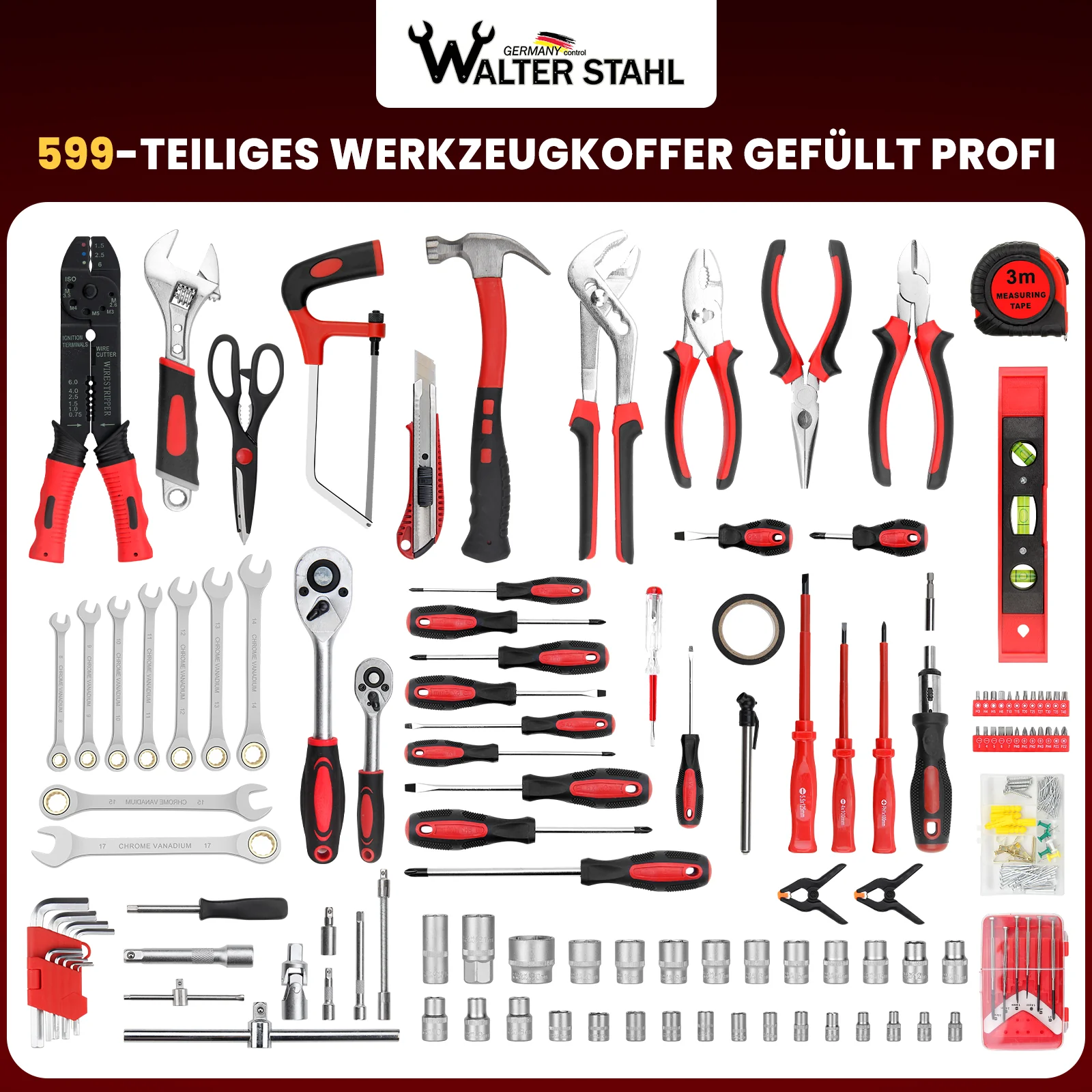 Werkzeugkoffer 599-tlg, Aluminiumkoffer, vielseitiges Werkzeugset für Werkstatt & Haushalt - Image 6