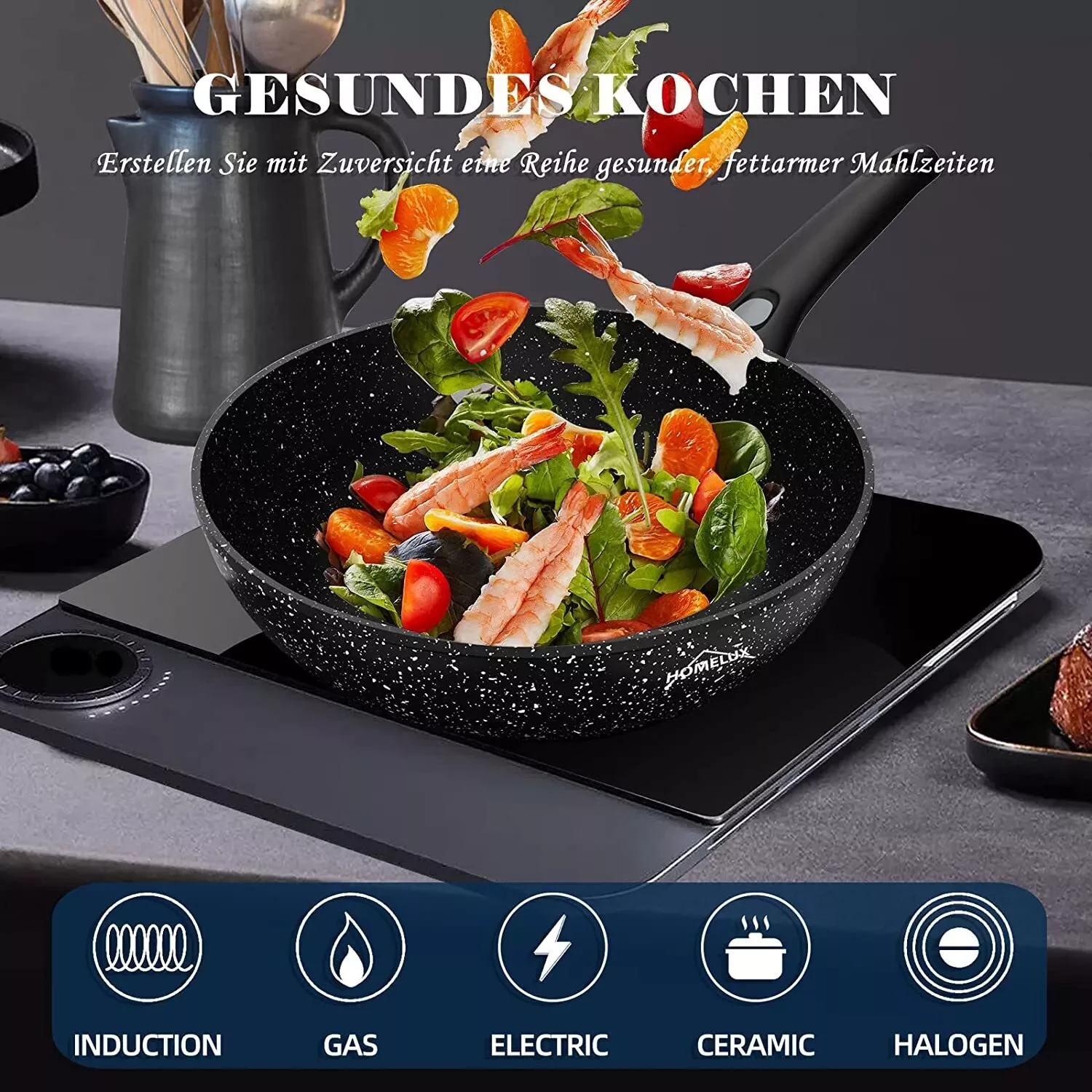 Wokpfanne Induktion Abnehmbarer Griff Deckel 28 30 32 cm Antihaft - Image 10