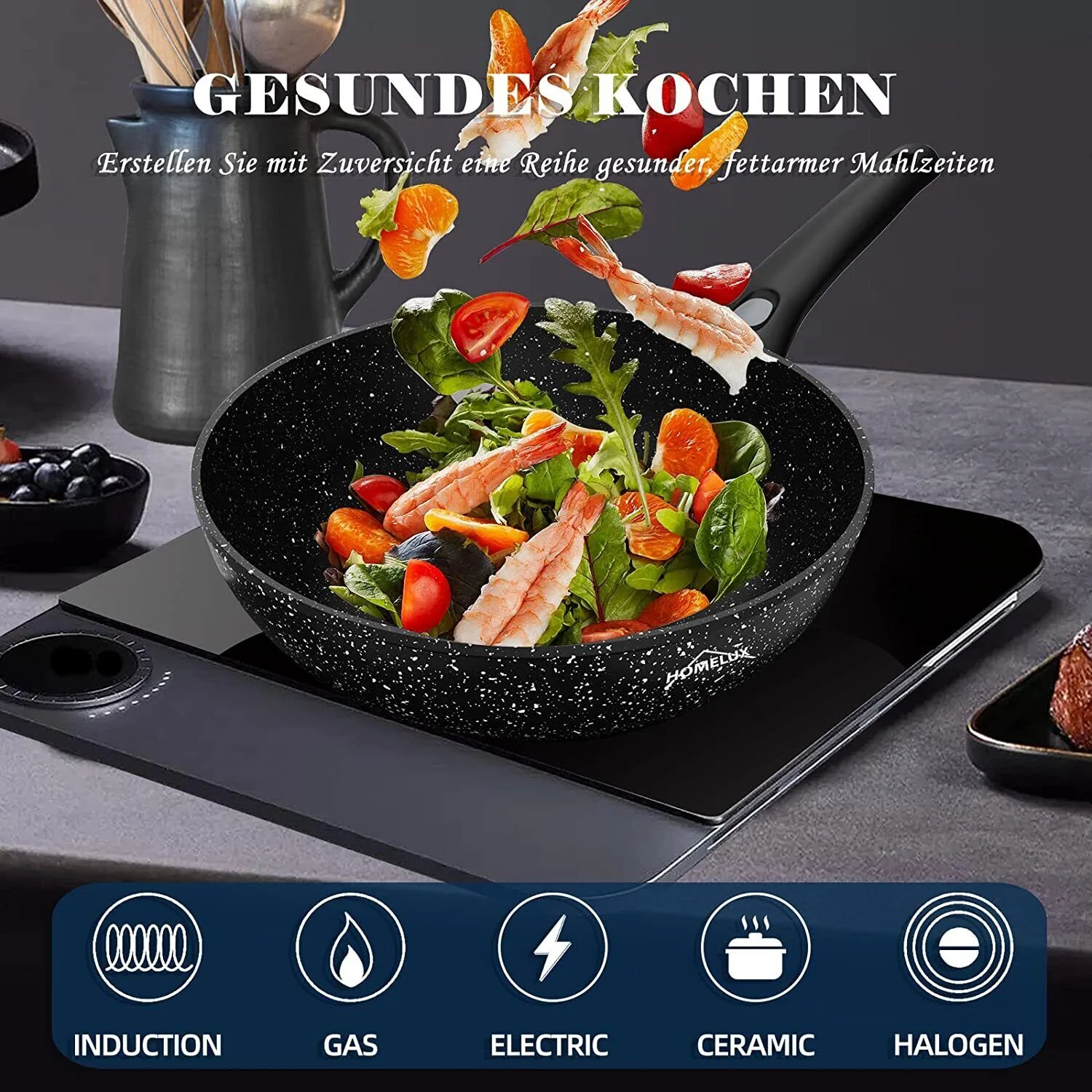 Wok Pfanne Wokpfanne Mit Deckel 28/30/32cm Abnehmbar induktion - Image 3