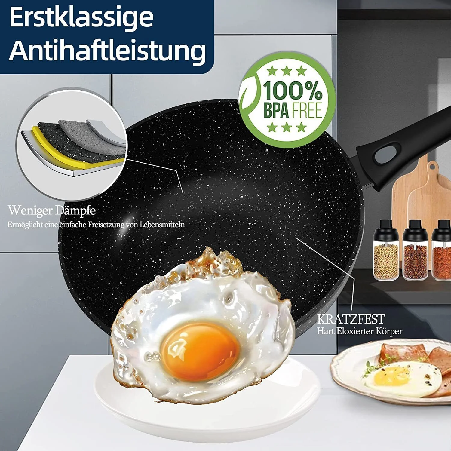 Wok Pfanne Wokpfanne Mit Deckel 28/30/32cm Abnehmbar induktion - Image 4